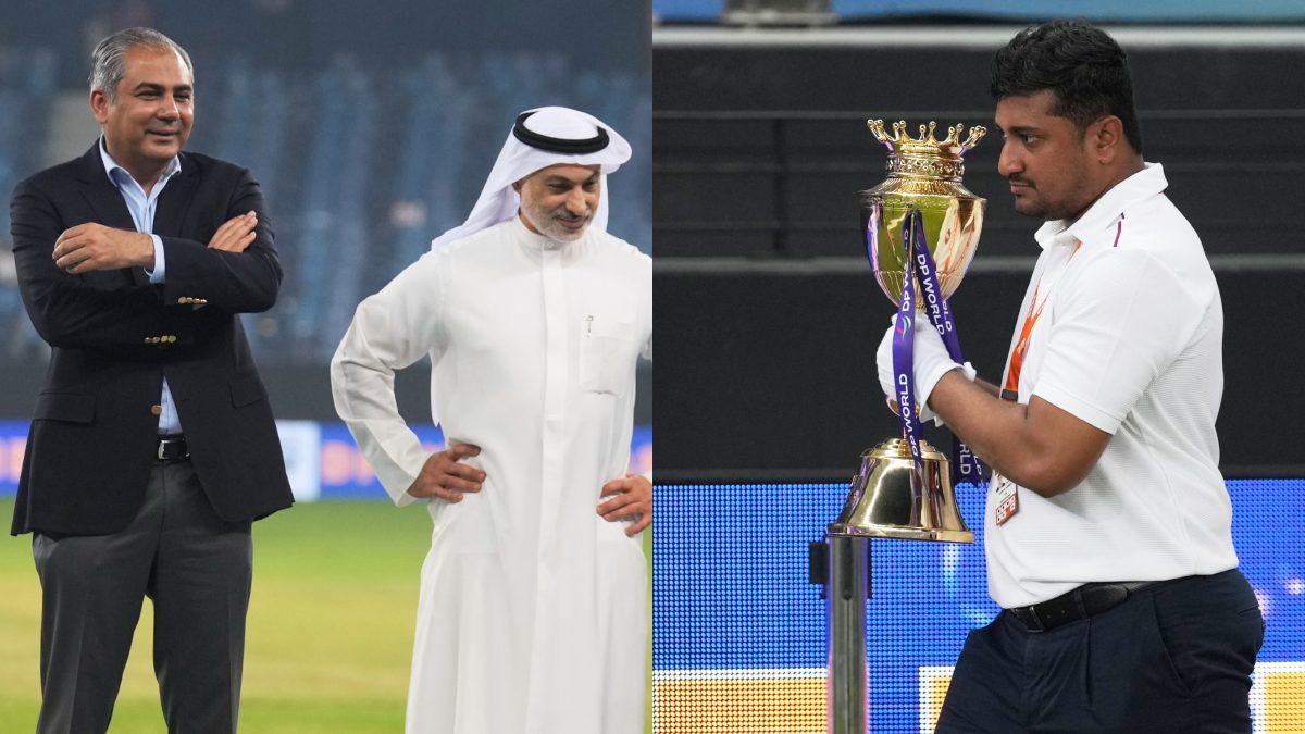 BCCI has asked PCB head Mohsin Naqvi to send the Asia Cup trophy to ACC office. Images: AP
BCCI has asked PCB head Mohsin Naqvi to send the Asia Cup trophy to ACC office. Images: AP