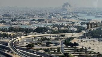 Smoke rises from an explosion, caused by an Israeli strike, in Doha. While the senior Hamas leadership escaped the attack, six others were killed. AP