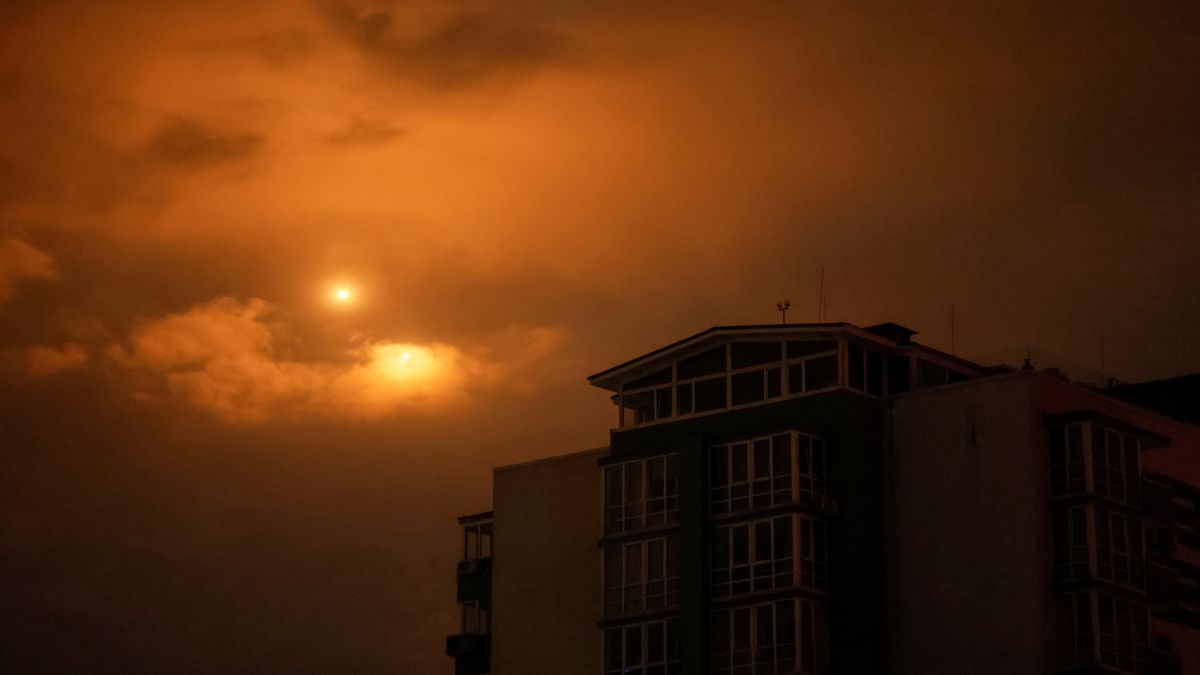 Explosions are seen in the night sky as Ukrainian servicemen fire towards drones during a Russian drone strike, amid Russia's attack on Ukraine, in Kyiv, Ukraine. Reuters Explosions are seen in the night sky as Ukrainian servicemen fire towards drones during a Russian drone strike, amid Russia's attack on Ukraine, in Kyiv, Ukraine. Reuters