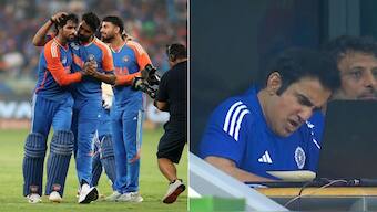 Gautam Gambhir was seen celebrating wildly after Tilak Varma guided India to victory. Image: Reuters/SonyLiv