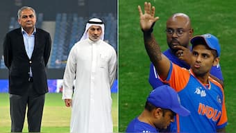 The Indian team refused to take the trophy from ACC chief Mohsin Naqvi after the final. Image: Reuters/AFP
