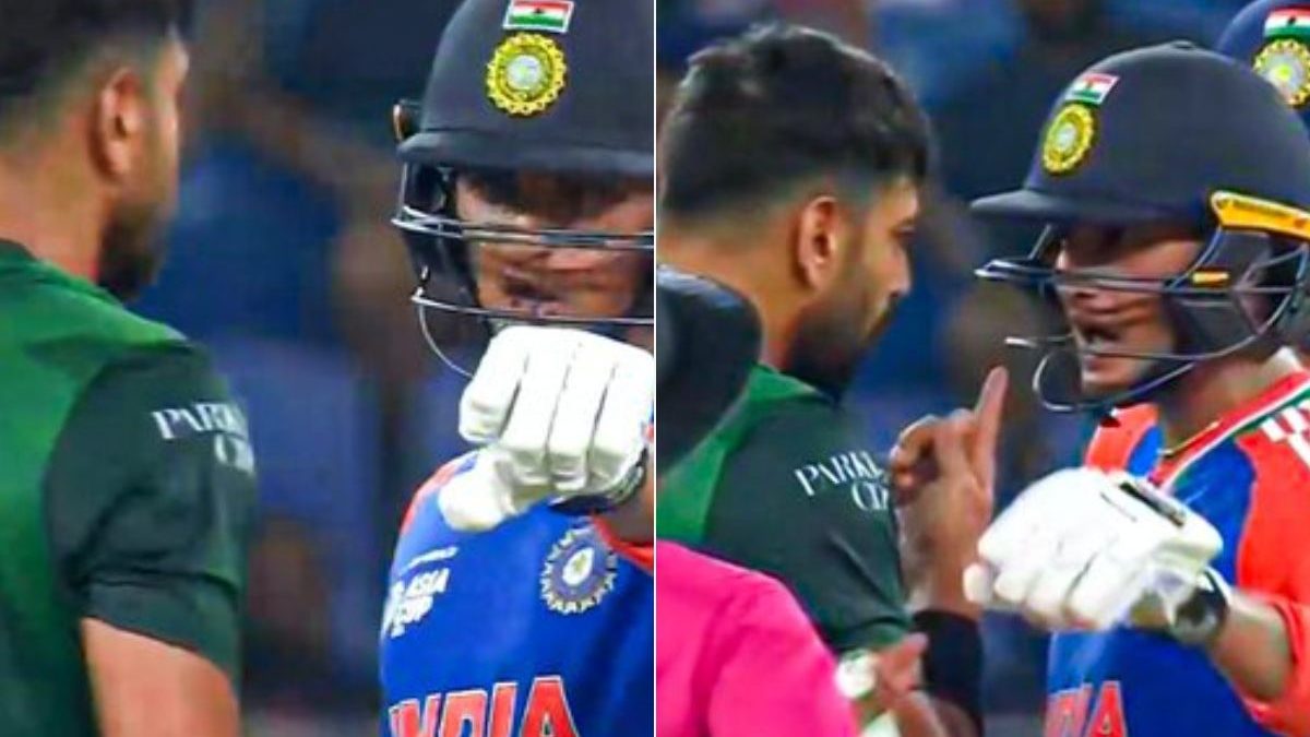 Abhishek Sharma exchanged words with Pakistani players as he guided India to a win. Image: SonyLiv Abhishek Sharma exchanged words with Pakistani players as he guided India to a win. Image: SonyLiv