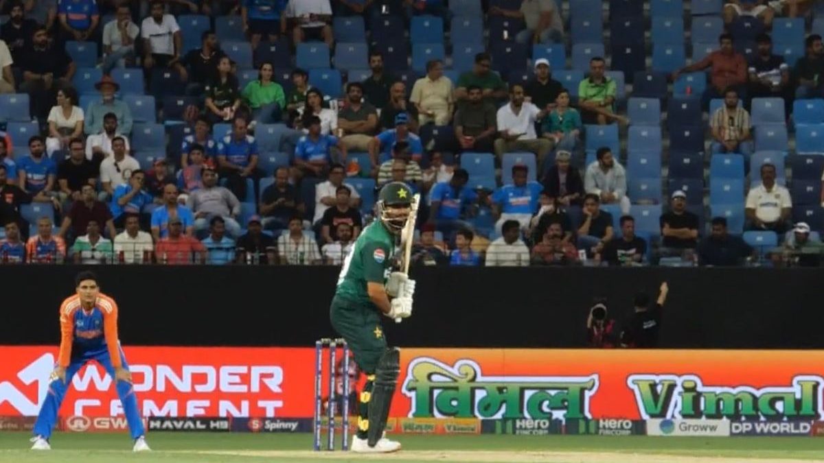 There are still many empty seats at Dubai Stadium for India vs Pakistan match. Image: SonyLiv There are still many empty seats at Dubai Stadium for India vs Pakistan match. Image: SonyLiv