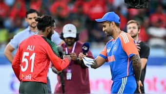 India and Bangladesh captains shake hands after the toss in Dubai. Image: AFP