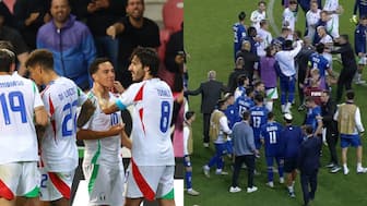 Italian and Israeli players clashed after their high-octane football match in Hungary. Images: Reuters/ahmed Ghazali/X
