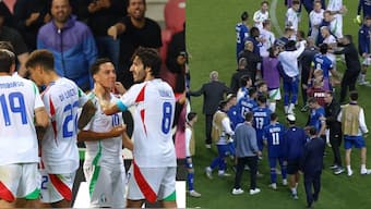 Italian and Israeli players clashed after their high-octane football match in Hungary. Images: Reuters/ahmed Ghazali/X
