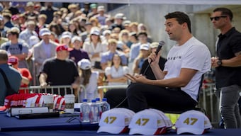 American right-wing commentator Charlie Kirk speaks before he is shot during Turning Point's visit to Utah Valley University in Orem, Utah. Tess Crowley/The Deseret News via AP