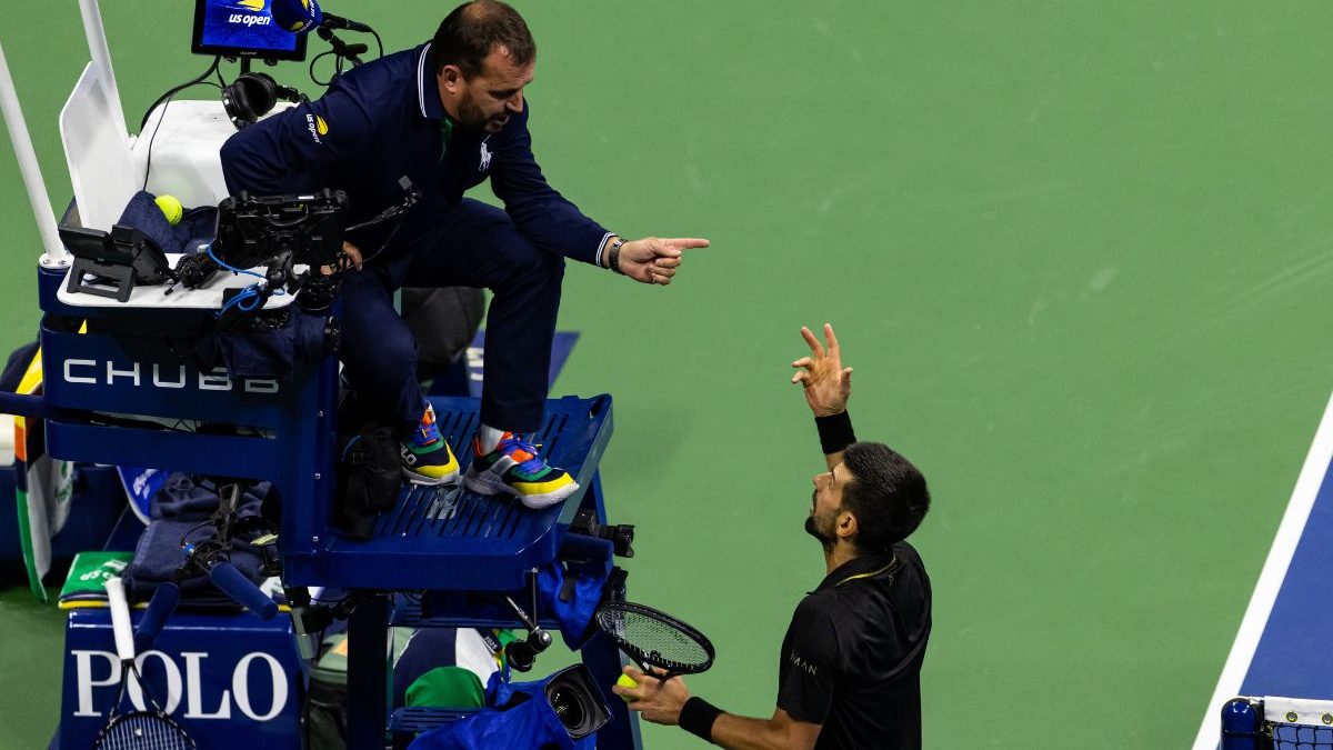Novak Djokovic arguing with the umpire during quarterfinal match at US Open. Image: Reuters Novak Djokovic arguing with the umpire during quarterfinal match at US Open. Image: Reuters
