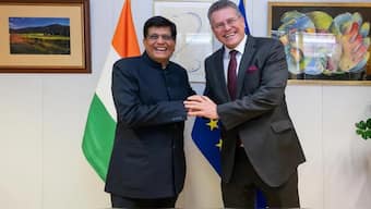 Commerce Minister Piyush Goyal with European Commissioner for Trade and Economic Security Maroš Šefčovič. (File image/ Moneycontrol) 