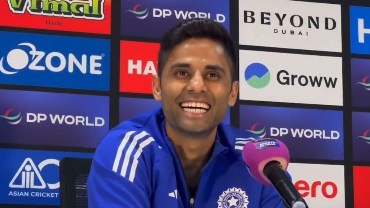 Suryakumar Yadav at the pre-match press conference in Dubai. Image: X Suryakumar Yadav at the pre-match press conference in Dubai. Image: X