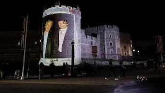 An image of US President Donald Trump alongside disgraced financier Jeffrey Epstein is projected by the campaign group Led By Donkeys on Windsor Castle, after his arrival for a state visit to the country, in Windsor, Berkshire, Britain. Reuters