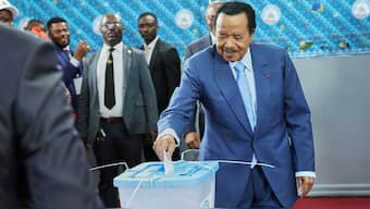 President Paul Biya casts his ballot at the Government Bilingual primary school Bastos in Yaounde, Cameroon, on October 12, 2025. AP File
