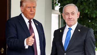 US President Donald Trump gives a thumbs up as he welcomes Israeli Prime Minister Benjamin Netanyahu at the White House in Washington, DC. File image/Reuters