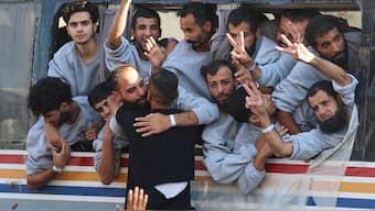 Freed Palestinian prisoners released by Israel as part of a hostages-prisoners swap and a ceasefire deal between Hamas and Israel in Khan Younis. Reuters