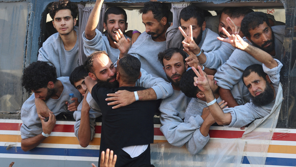 Freed Palestinian prisoners released by Israel as part of a hostages-prisoners swap and a ceasefire deal between Hamas and Israel in Khan Younis. Reuters Freed Palestinian prisoners released by Israel as part of a hostages-prisoners swap and a ceasefire deal between Hamas and Israel in Khan Younis. Reuters