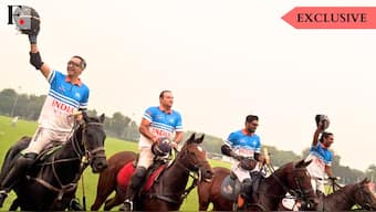 (L to R) Simran Singh Shergill, Syed Shamsheer Ali, Siddhant Sharma and Sawai Padmanabh Singh can be seen celebrating their win at the KogniVera International Polo Cup held at the Jaipur Polo Ground, in New Delhi, India on October 25, 2025. Firstpost via KogniVera