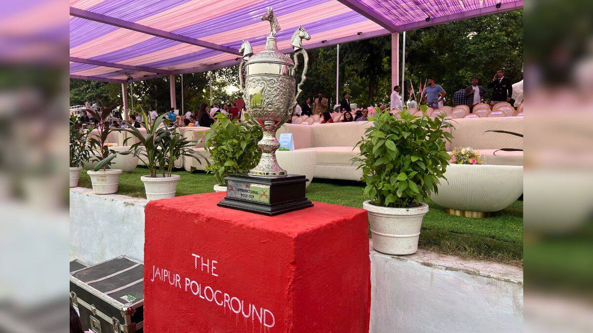 The KogniVera International Polo Cup trophy is displayed ahead of the match at the Jaipur Polo Ground, in New Delhi, India on October 25, 2025. Anmol Singla/Firstpost