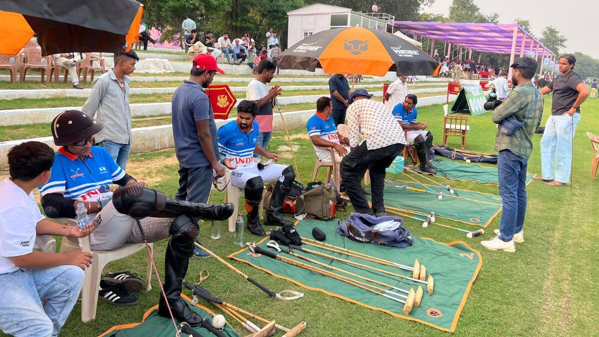 (L to R) Simran Singh Shergill, Siddhant Sharma, Syed Shamsheer Ali and Sawai Padmanabh Singh can be seen gearing up ahead of the KogniVera International Polo Cup held at the Jaipur Polo Ground, in New Delhi, India on October 25, 2025. Anmol Singla/Firstpost