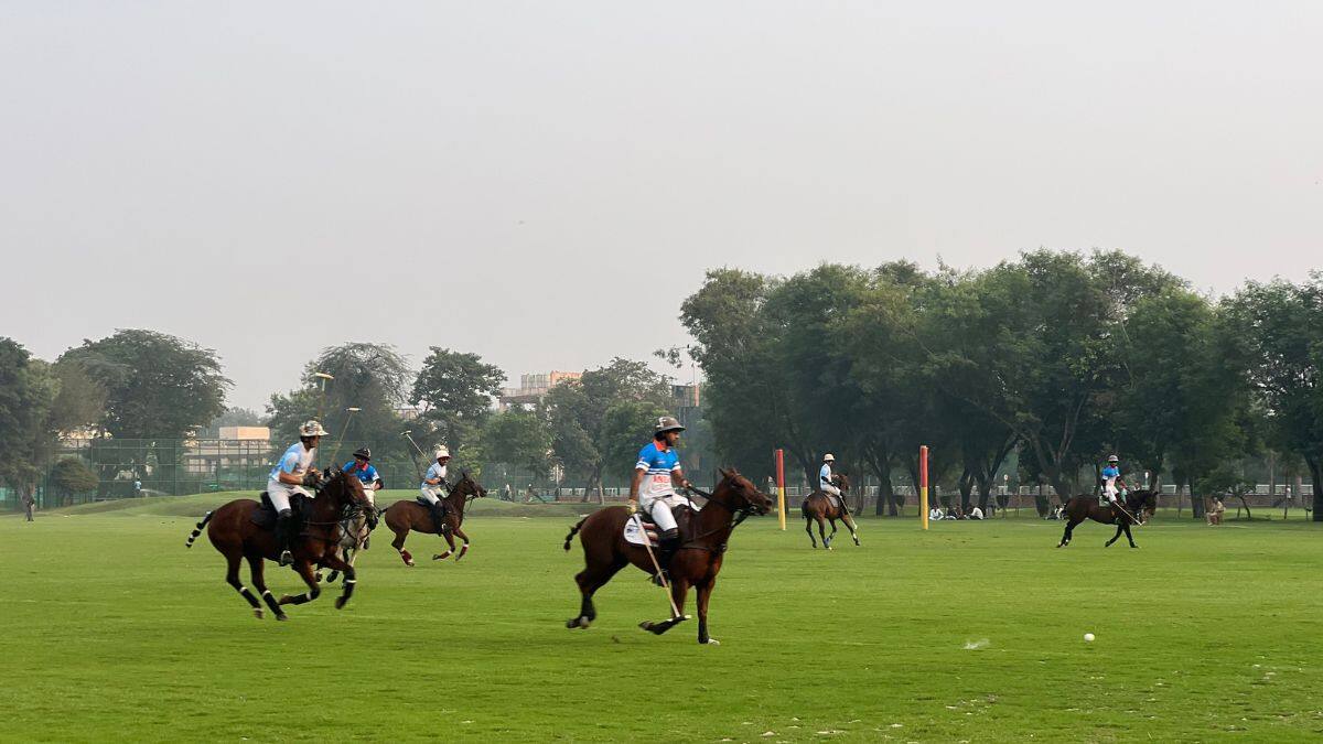 Players from India and Argentina can be seen playing the KogniVera International Polo Cup held at the Jaipur Polo Ground, in New Delhi, India on October 25, 2025. Anmol Singla/Firstpost