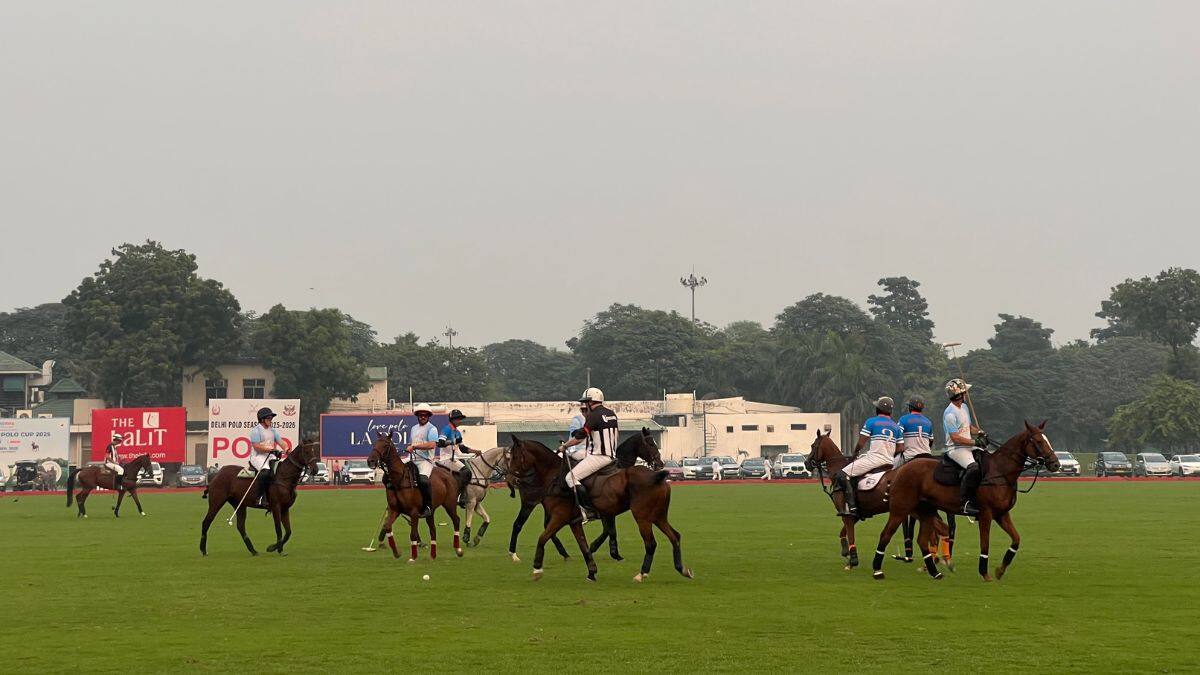 Players from India and Argentina can be seen playing the KogniVera International Polo Cup held at the Jaipur Polo Ground, in New Delhi, India on October 25, 2025. Anmol Singla/Firstpost