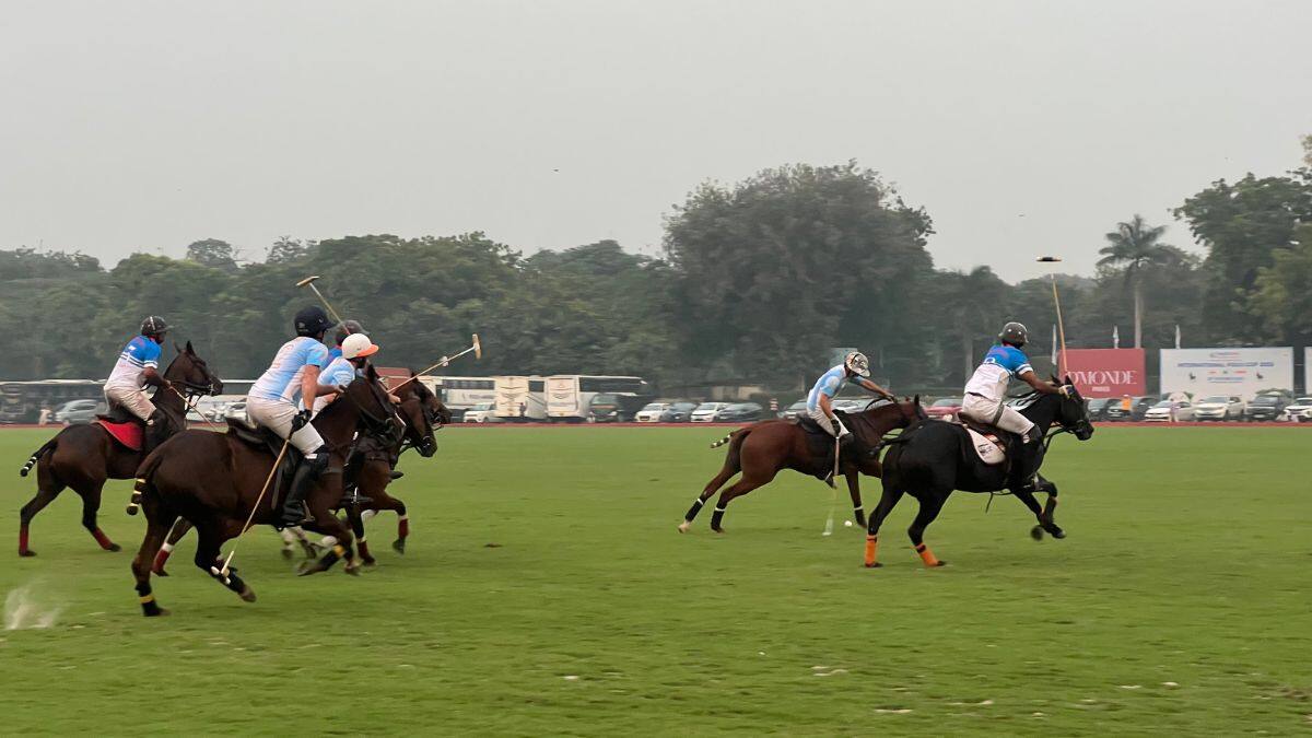 Players from India and Argentina can be seen playing the KogniVera International Polo Cup held at the Jaipur Polo Ground, in New Delhi, India on October 25, 2025. Anmol Singla/Firstpost