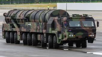 A mobile launcher carrying the Hyunmoo-5 ballistic missile features during a ceremony marking the 76th Armed Forces Day held in Seoul in October 2024. AFP