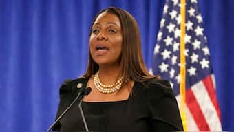 New York Attorney General Letitia James speaks during a press conference at the Office of the Attorney General in New York File image/AFP