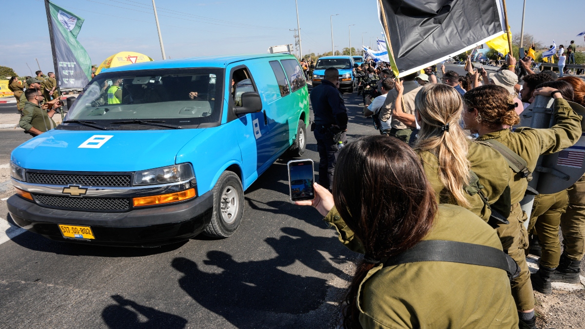 Vehicles carrying hostages who were released by Hamas from the Gaza Strip arrive to the Reim military base near the border with Gaza in southern Israel on October 13, 2025. AFP Vehicles carrying hostages who were released by Hamas from the Gaza Strip arrive to the Reim military base near the border with Gaza in southern Israel on October 13, 2025. AFP