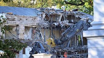 Heavy machinery tears down a section of the East Wing of the White House as construction begins on President Donald Trump’s planned ballroom, in Washington, DC, on October 20, 2025. AFP
