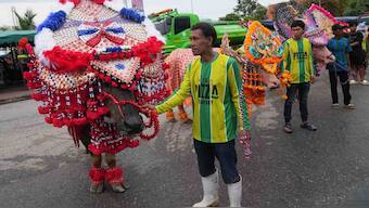 People show off their decorated buffalos during an annual buffalo racing festival in Chonburi. AP