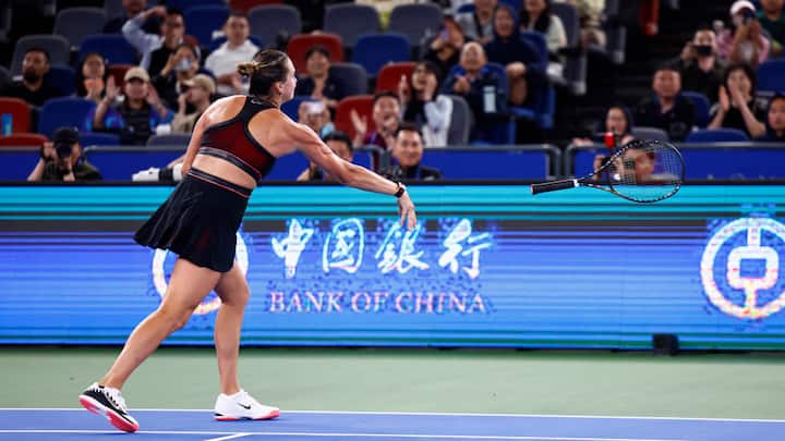 Aryna Sabalenka narrowly avoids disqualification after losing her cool in Wuhan Open semi-final against Jessica Pegula