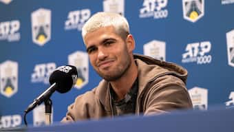 World No 1 Carlos Alcaraz speaks to reporters ahead of the 2025 Paris Masters in Paris, France. Image credit: X/@RolexPMasters