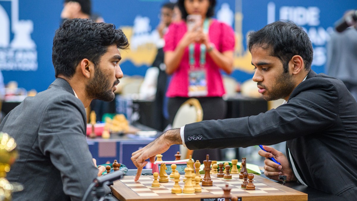 Reigning world champion D Gukesh could be facing Indian No 1 Arjun Erigaisi in the final of the upcoming FIDE World Cup in Goa if both players go the full distance of the 206-player tournament. Image credit: FIDE/Michal Walusza Reigning world champion D Gukesh could be facing Indian No 1 Arjun Erigaisi in the final of the upcoming FIDE World Cup in Goa if both players go the full distance of the 206-player tournament. Image credit: FIDE/Michal Walusza
