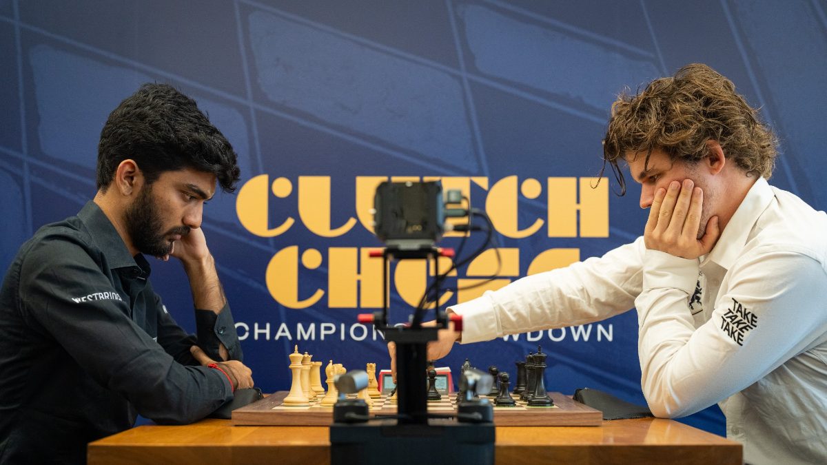 Gukesh lays down marker at Clutch Chess Champions Showdown, leads after Day 1 despite losing to Carlsen Gukesh lays down marker at Clutch Chess Champions Showdown, leads after Day 1 despite losing to Carlsen