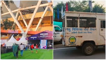 The Municipal corporation of Delhi has been attempting to catch stray dogs at the Jawaharlal Nehru Stadium during the World Athletics Grand Prix. Image credit: Ujwal Singh