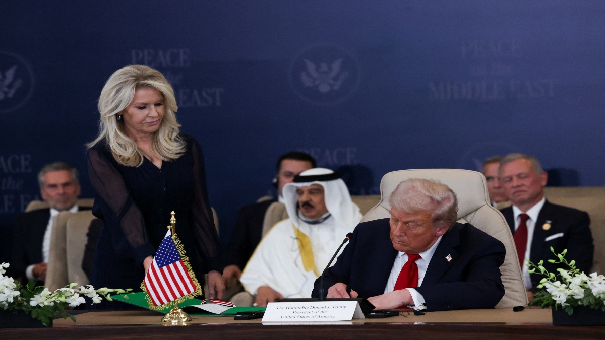 US President Donald Trump signs the agreement at a world leaders' summit on ending the Gaza war, amid a US-brokered prisoner-hostage swap and ceasefire deal between Israel and Hamas, in Sharm el-Sheikh, Egypt, on Monday. Reuters US President Donald Trump signs the agreement at a world leaders' summit on ending the Gaza war, amid a US-brokered prisoner-hostage swap and ceasefire deal between Israel and Hamas, in Sharm el-Sheikh, Egypt, on Monday. Reuters