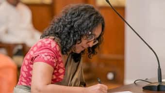 Sri Lankan Prime Minister Harini Amarasuriya during her swearing-in ceremony, at the Presidential Secretariat, in Colombo, Sri Lanka. File image/Reuters