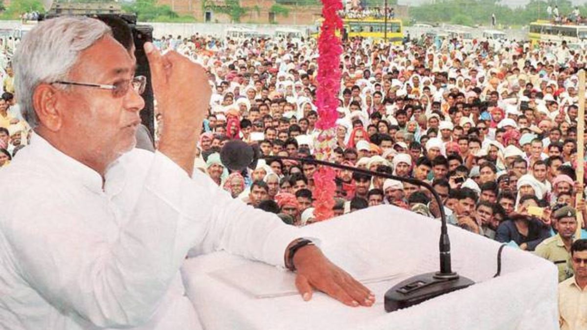 Bihar Chief Minister Nitish Kumar addresses an election rally in Dumraon. File image/PTI Bihar Chief Minister Nitish Kumar addresses an election rally in Dumraon. File image/PTI