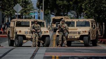 Members of the California National Guard are deployed outside a complex of federal buildings in Santa Ana, California, US, on June, 18, 2025. (Photo: Mike Blake/Reuters)