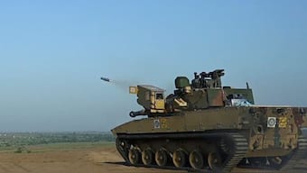 In this screengrab from a video posted on October 17, 2025, the anti-tank guided missile (ATGM) Nag Mk II is being successfully test-fired from a light tank developed by the Combat Vehicles Research and Development Establishment (CVRDE), Defence Research and Development Organisation (DRDO). (Photo: Ministry of Defence via PTI)