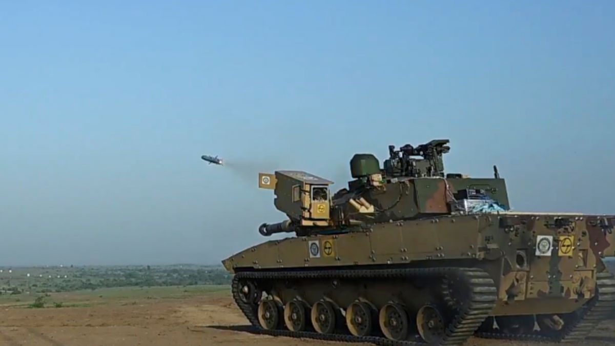 In this screengrab from a video posted on October 17, 2025, the anti-tank guided missile (ATGM) Nag Mk II is being successfully test-fired from a light tank developed by the Combat Vehicles Research and Development Establishment (CVRDE), Defence Research and Development Organisation (DRDO). (Photo: Ministry of Defence via PTI) In this screengrab from a video posted on October 17, 2025, the anti-tank guided missile (ATGM) Nag Mk II is being successfully test-fired from a light tank developed by the Combat Vehicles Research and Development Establishment (CVRDE), Defence Research and Development Organisation (DRDO). (Photo: Ministry of Defence via PTI)