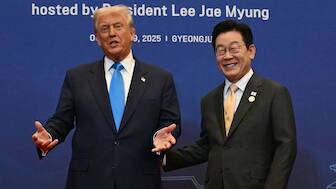 South Korea's President Lee Jae Myung (R) receives US President Donald Trump for a special dinner hosted in his honour and state leaders at the Hilton Gyeongju hotel in Gyeongju on October 29, 2025. AFP file