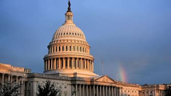 A rainbow is visible in the clouds behind the Capitol Building, weeks into the continuing US government shutdown on Capitol Hill in Washington, DC, US, on October 18, 2025. (Photo: Aaron Schwartz/Reuters)