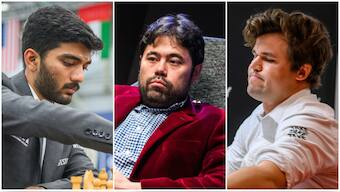 D Gukesh and Magnus Carlsen will likely think twice before they face a player with a FIDE rating 400 points less than theirs, thanks to Hikaru Nakamura's recent tactics. Image credit: FIDE/Freestyle Chess/Norway Chess