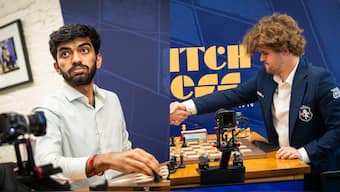 D Gukesh was replaced by Magnus Carlsen at the top of Clutch Chess Champions Showdown standings after a poor second day. Images: Saint Louis Chess Club