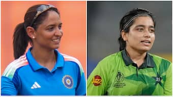 India captain Harmanpreet Kaur and her Pakistani counterpart Fatima Sana. Image credit: PTI/AP