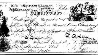 United States Treasury warrant in the amount of $7.2 million for the purchase of the Alaska Territory from the Russians, dated August 1, 1868. Wikimedia Commons