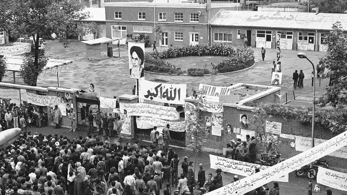 Iranian people gather before the entrance of the United States Embassy compound in Tehran, Iran November 6, 1979, on the third day of the occupation of the building. File image/AP Iranian people gather before the entrance of the United States Embassy compound in Tehran, Iran November 6, 1979, on the third day of the occupation of the building. File image/AP