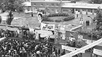 Iranian people gather before the entrance of the United States Embassy compound in Tehran, Iran November 6, 1979, on the third day of the occupation of the building. File image/AP