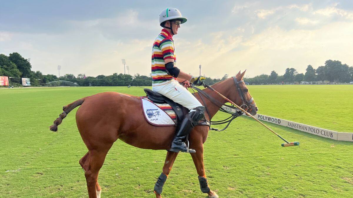 Lance Watson gears up for the final of the Gen. Amar Singh Kanota Cup at the Rambagh Polo Ground in Jaipur on September 28, 2025. Anmol Singla/Firstpost